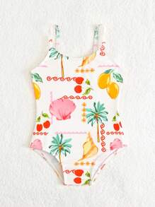 SHEIN Baby Girl 1-Piece Swimsuit With Random Floral Print, Summer Holiday Beach Outfit - Multicolor - View 5