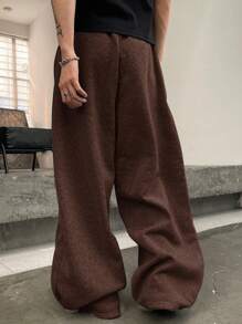 Manfinity Homme Men's Solid Color Front Tie Casual Loose Sweatpants, Daily Wear