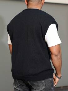 Manfinity LEGND Chaleco de punto casual minimalista con cuello en V y diseño desgastado para hombres de talla grande