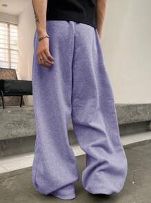 Manfinity Homme Men's Solid Color Front Tie Simple Loose Casual Sweatpants, Everyday Wear