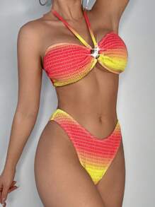 SHEIN Swim 2 Pieces Springbreak Random Digital Print Halter Elegant Minimalist Bikini Set, For Summer Beach Vacation - Multicolor - View 5