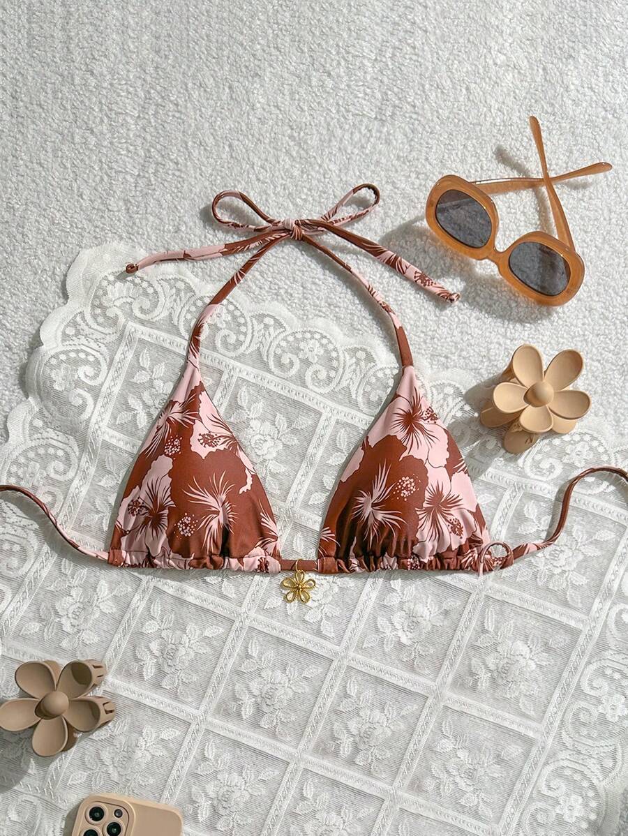 Swim Mod Bikini tam giác in họa tiết hoa kim loại trang trí bãi biển mùa hè cho nữ - Nhiều màu - Xem 1