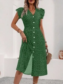 Breezaya Vestido casual con botones delanteros y estampado completo para mujer