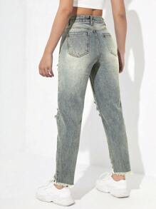 SHEIN EZwear Women's Summer High Waisted Ripped Mom Fit Jeans - Multicolor - View 2