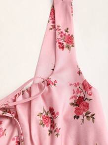 Sweetra Vestido largo con estampado floral vintage con cuello cuadrado y cintura ajustada para mujer
