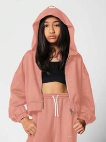 SUMWON Cozy Full Zip Hoodie Jacket With Elastic Waistband Athletic Sweatshirt For Wear Workout Casual Wear With Kangaroo Pockets Fall Winter Season - Coral Pink - View 1