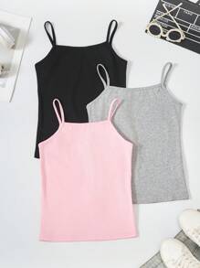 SHEIN 3pcs/Pack Tween Girls Casual Multicolor Knit Camisole Top, School, Campus, College - Pink - View 2