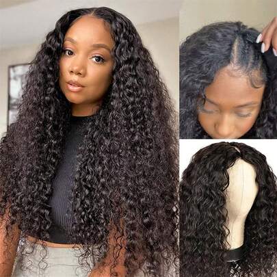 V Part Water Wave Human Hair Wigs 10-28 Inch Upgraded U Part Human Hair Wig Minimal Leave Out No Sew In No Glue V Shape Clip In Half Wig Beginner Friendly