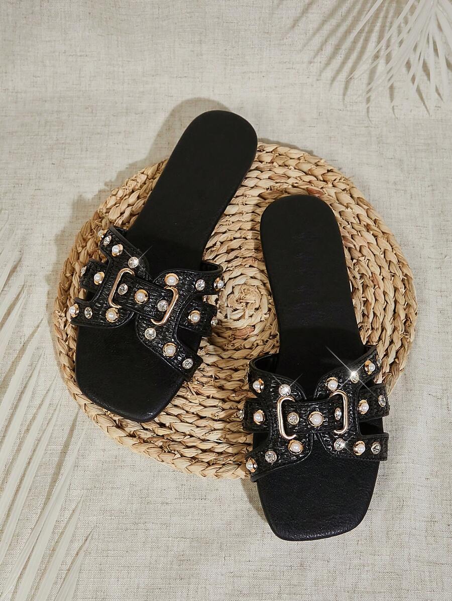 SHUZIA Nya kvinnors Oran Black Color H Cut-Out Fashionabla platt sandal vårskor - Svart - Visa 1