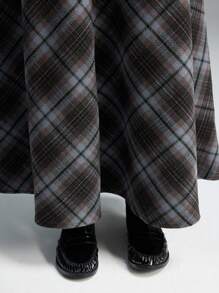 LYSMO Dames Hoge Taille Plaid Lange Casual Forensenrok