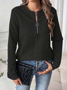 SHEIN LUNE Women's Solid Color Long Sleeve Zipper Sweatshirt