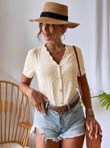 Breezaya Blusa para mujer con acabado de volantes y estampado de lunares suizos