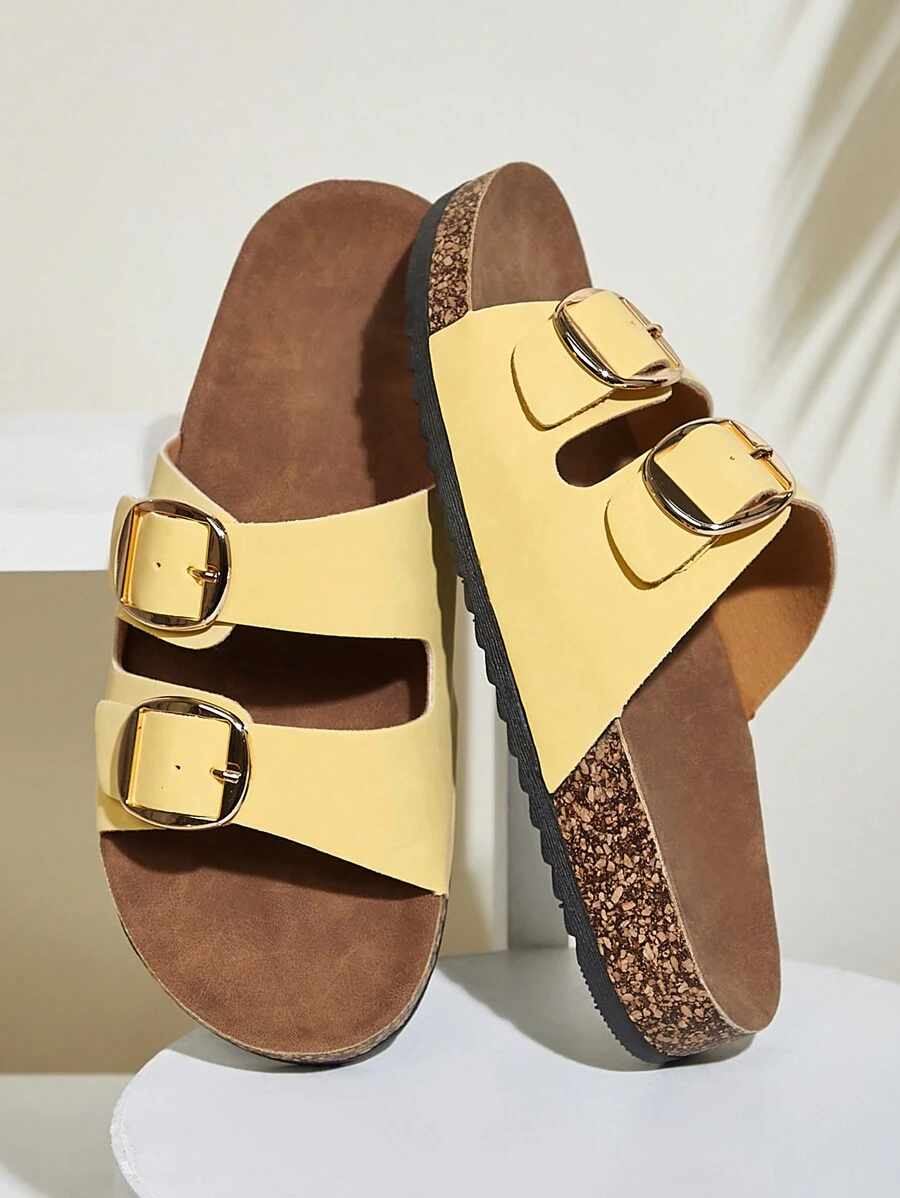 Solezae 女士舒适必备双扣软木鞋垫凉鞋春季鞋 - 黃色 - 查看 1