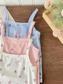 LMoss Kids Young Girl Summer Cute Ditsy Floral Knitted Cami Top