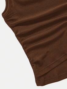 GlowEve 2pcs/Set Women's Solid Color Crew Neck Sleeveless Top And Long Pants Set - Brown - View 6