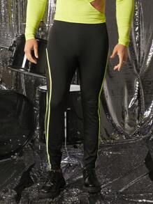 FeverCity Men's Skinny Tight Pants With Side Net Mesh Panels