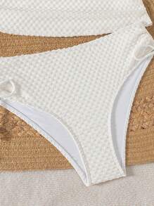 Breezaya Atasan Tankini Wanita Kasual Musim Panas Warna Polos Rajut Jacquard Berhiaskan Manik-manik dan Tali Serut - Putih - View 5