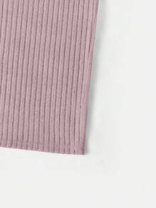 SHEIN EZwear 女士纯色针织短款上衣和紧身裙两件套，浅紫色 - 淡紫色 - 查看 4