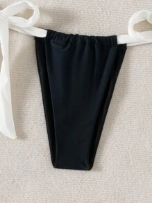 SHEIN Swim Springbreak 2pcs Set Solid Color Knit Lace Up Knot Elegant Women Swimwear For Summer Beach Vacation