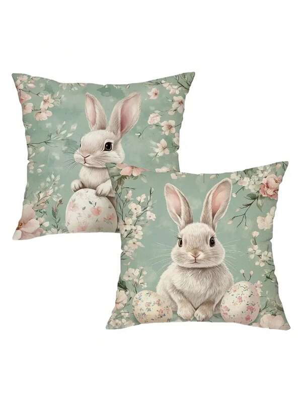 2 pachete de huse de pernă de paste cu iepuraș rustic și floral, 17,7 x 17,7 inci, huse de perne din poliester lavabile manual cu fermoar, decor țesut de fermă pentru canapea, canapea, sufragerie, dormitor, exterior - inserții de pernă nu sunt incluse