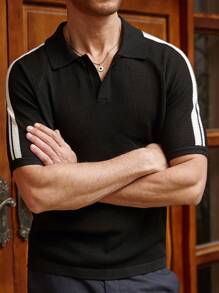 Manfinity RSRT Maglietta casual in maglia a maniche corte con colore unito e patchwork per uomo