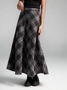 LYSMO Dames Hoge Taille Plaid Lange Casual Forensenrok