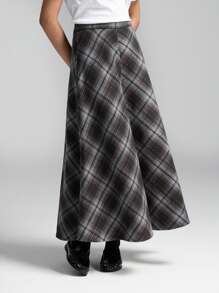LYSMO Dames Hoge Taille Plaid Lange Casual Forensenrok