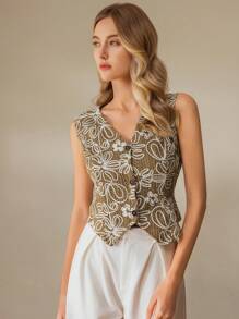 SHEIN Clasi Women's Bohemian Style Pattern Sleeveless Vest Top