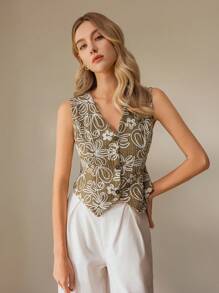 SHEIN Clasi Women's Bohemian Style Pattern Sleeveless Vest Top