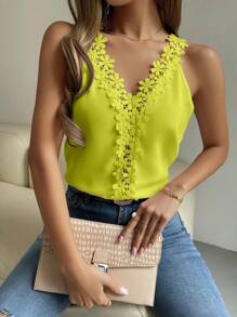 Breezaya 女士纯色 V 领无袖简约休闲上衣 - 綠色 - 查看 7