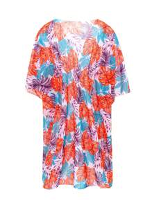 SHEIN Swim Vestido pareo con estampado de hoja grande tropical y colorido, con cordón en el centro para mujer - Multicolor - Ver 5