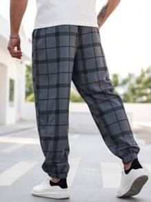 Manfinity Homme Calça Jogger Casual Xadrez Plus Size Masculina, Uso Diário - Cinza - Visão 2