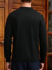 Manfinity Homme Men's Solid Color Button Front Long Sleeve Casual Pullover Sweater - Black - View 2