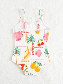 SHEIN Baby Girl 1-Piece Swimsuit With Random Floral Print, Summer Holiday Beach Outfit - Multicolor - View 2