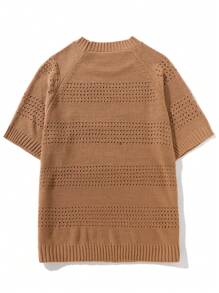 Chillumni Men's Solid Color Crew Neck Long Sleeve Minimalist Sweater, Casual For Everyday Wear - Coffee Brown - View 2