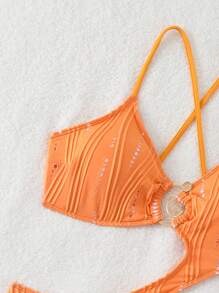 Swim SXY Maillot de bain une pièce sexy pour femmes Springbreak, à bretelles fines, avec texture orange et découpes. Idéal pour l'été et les vacances à la plage