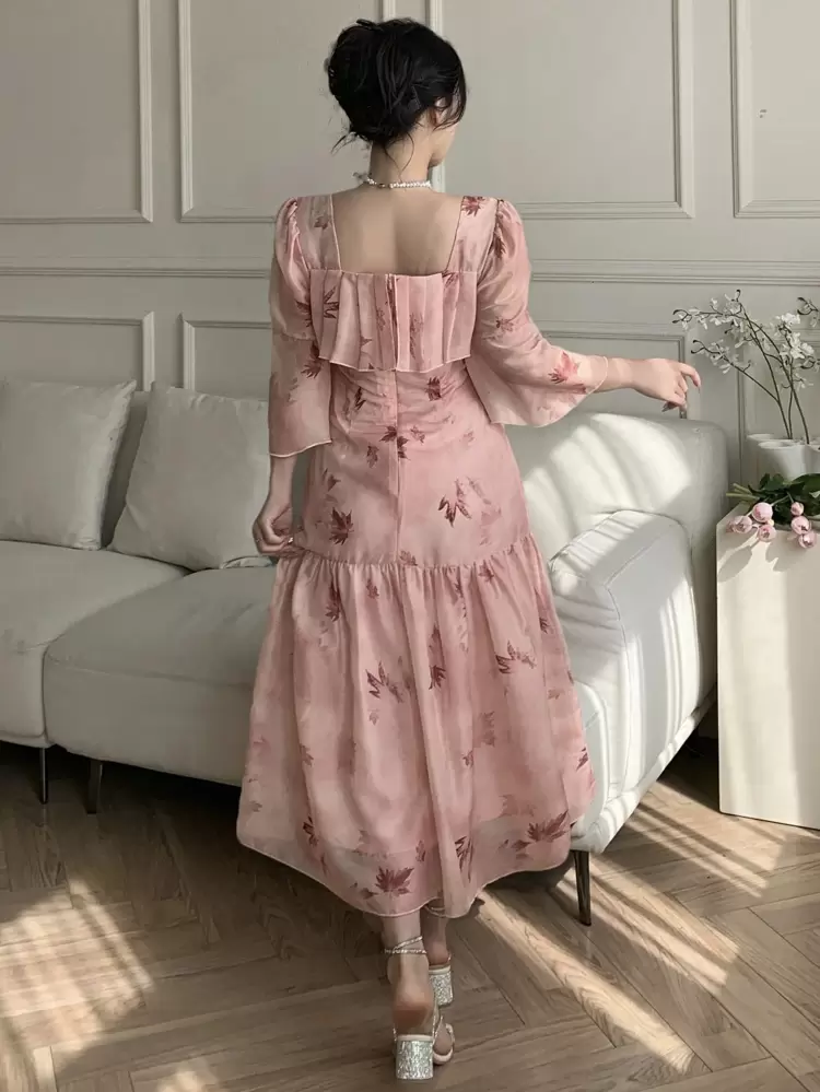Floral Print Ruffle Hem Midi Dress For Women Prom Dress Easter