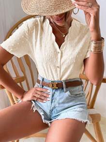 Breezaya Blusa para mujer con acabado de volantes y estampado de lunares suizos