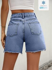 SHEIN Frenchy Short de mezclilla sencillo con bolsillos delanteros y botones para mujer Coolmax, uso casual de todos los días