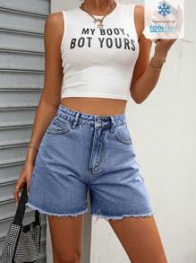 SHEIN Frenchy Short de mezclilla sencillo con bolsillos delanteros y botones para mujer Coolmax, uso casual de todos los días