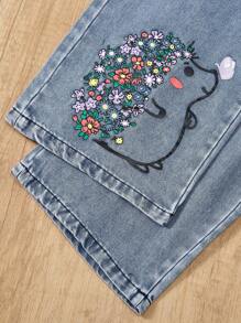 Dziewczyny w wieku nastoletnim słodkie motyle, kwiaty, nadruk jeża codzienne uniwersalne dżinsy, odpowiednie na wiosnę, lato i jesień - Niebieski - Zobacz 7