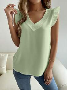 Calvaya Blusa sólida de escote en V simple para mujer, uso casual diario