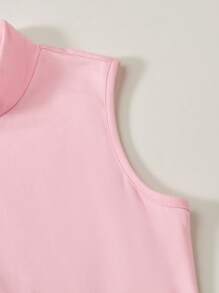 SHEIN Holiday,Summer,TravelTween Girl Casual Versatile Elegant Sleeveless Ruffle Hem Pink Mini Dress - Pink - View 5