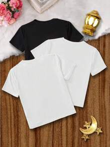 SHEIN 3pcs Young Girl Casual Cute Moon And Lantern Cartoon Character Print Round Neck Short Sleeve T-Shirts - Multicolor - View 2