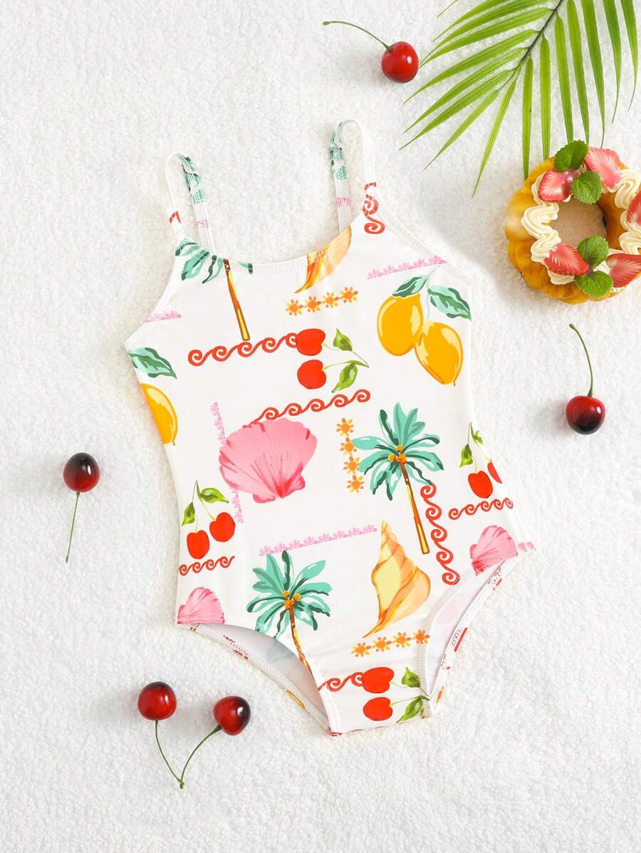 SHEIN Baby Girl 1-Piece Swimsuit With Random Floral Print, Summer Holiday Beach Outfit - Multicolor - View 1