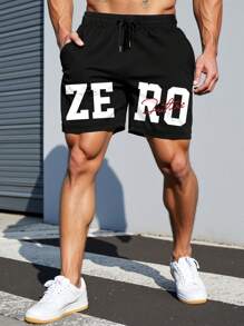 Manfinity Homme Plus Size Men's Front Tie Pocket Letter Print Casual Shorts