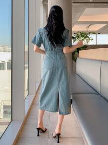 DAZY Western Style Women's Denim Clothing Washed Slit Pocket Ladies Denim Dress - Medium Wash - View 2