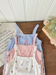 LMoss Kids Young Girl Summer Cute Ditsy Floral Knitted Cami Top