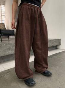 Manfinity Homme Men's Solid Color Front Tie Casual Loose Sweatpants, Daily Wear