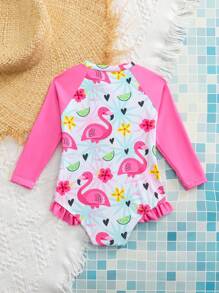 Sparklyn Traje de baño de una pieza con diseño estampado para bebé niña, con borde de volantes, sin ribete, ropa de playa - Multicolor - Ver 2
